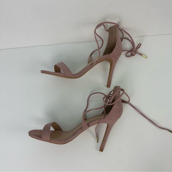 Lulus Dusty Pink Suede Aimee Open Toe Ankle Wrap Tie Heels Size 8.5 - Picture 5 of 17